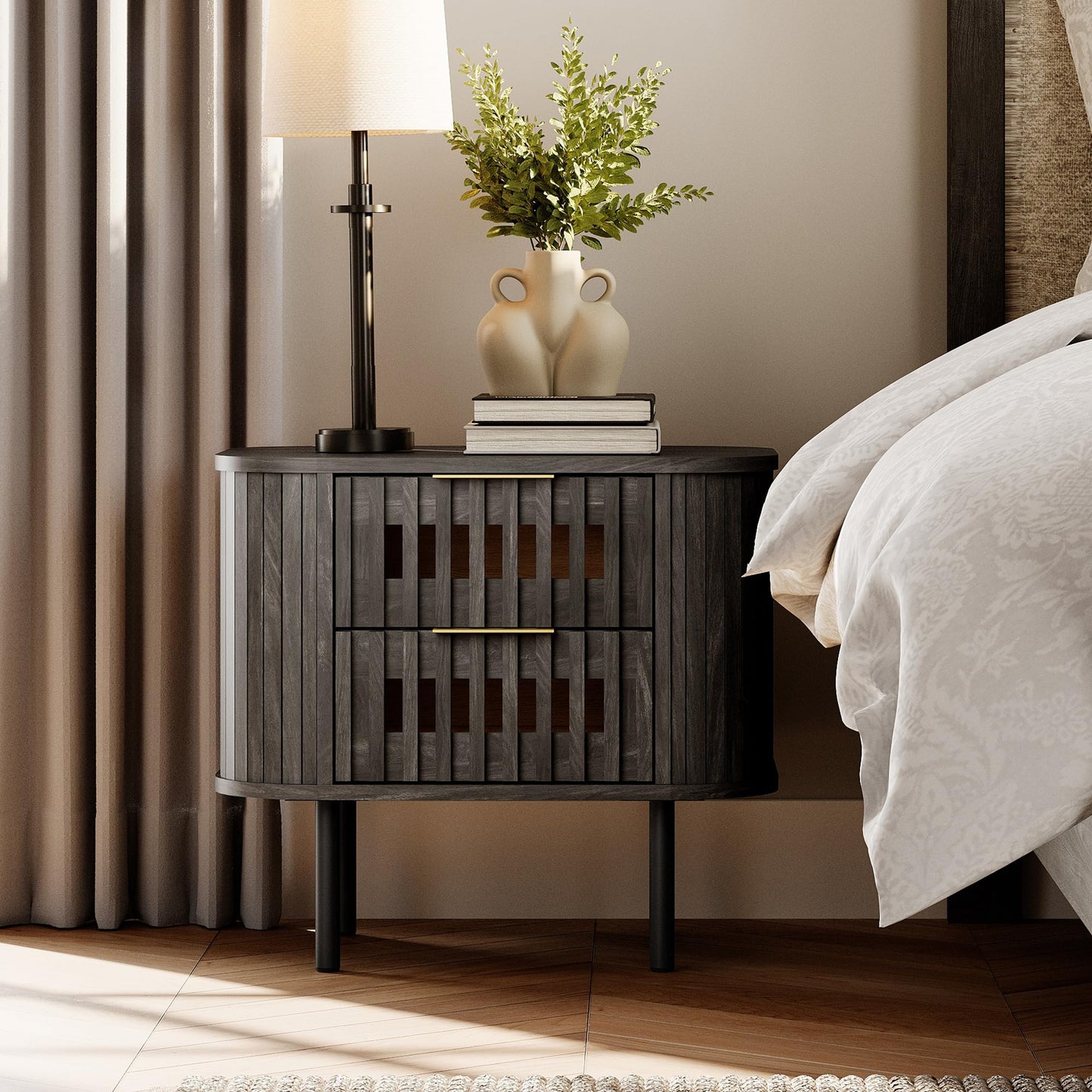 23" Fluted Wood Nightstand, Black