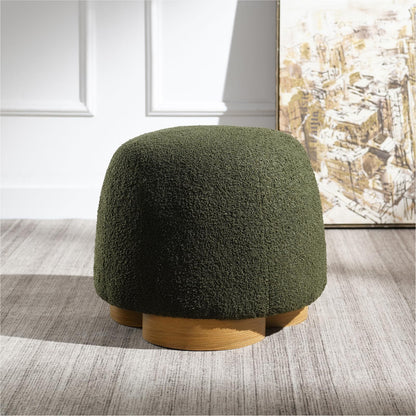Round Boucle Ottoman with Wood Feet