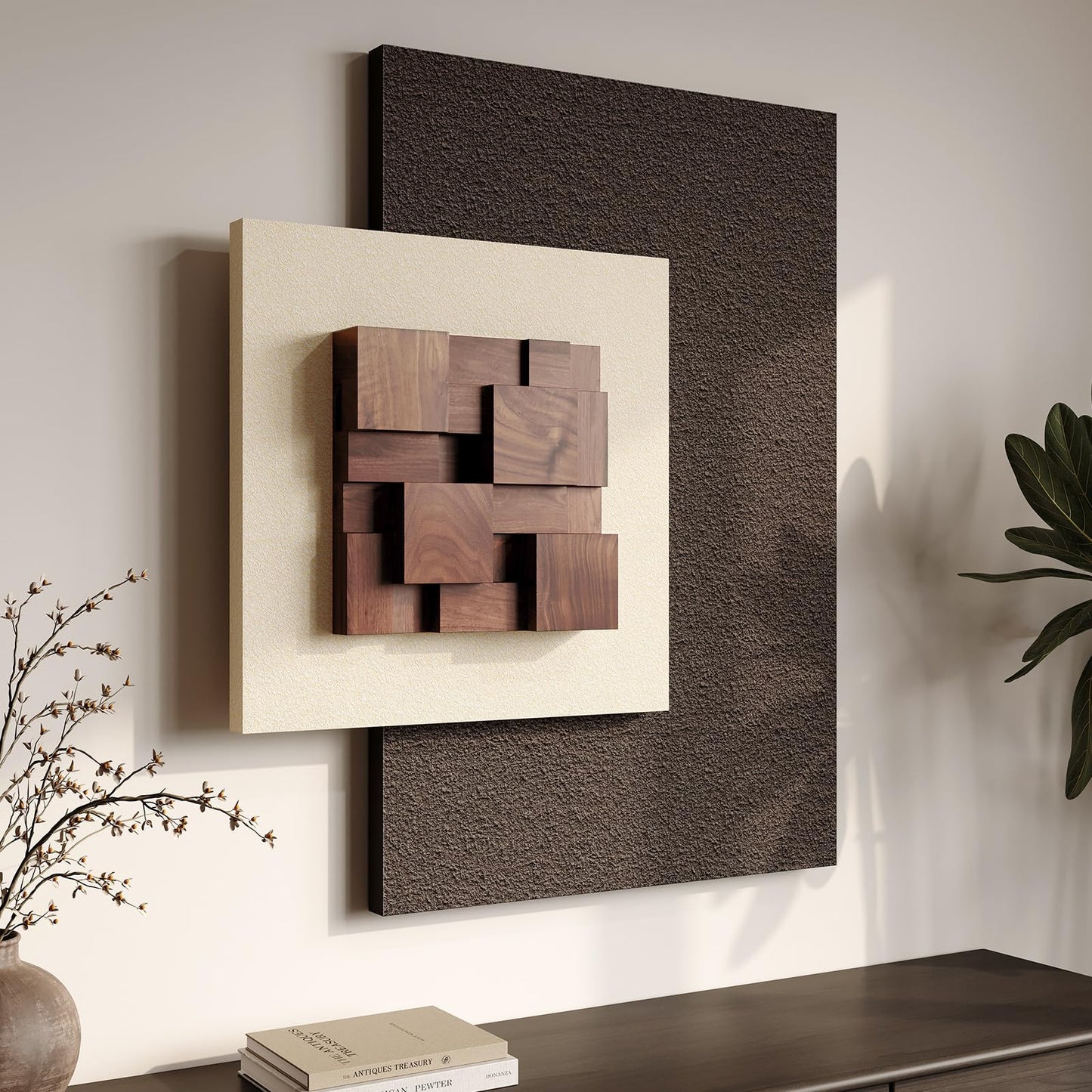 3D Textured Wood & Sandstone Abstract Wall Art