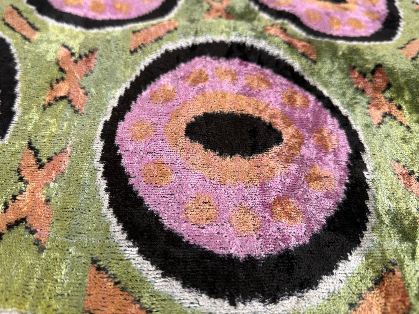 CANVELLO Green Lilac Black Geometric Silk Velvet Pillow – 16x16 Handmade