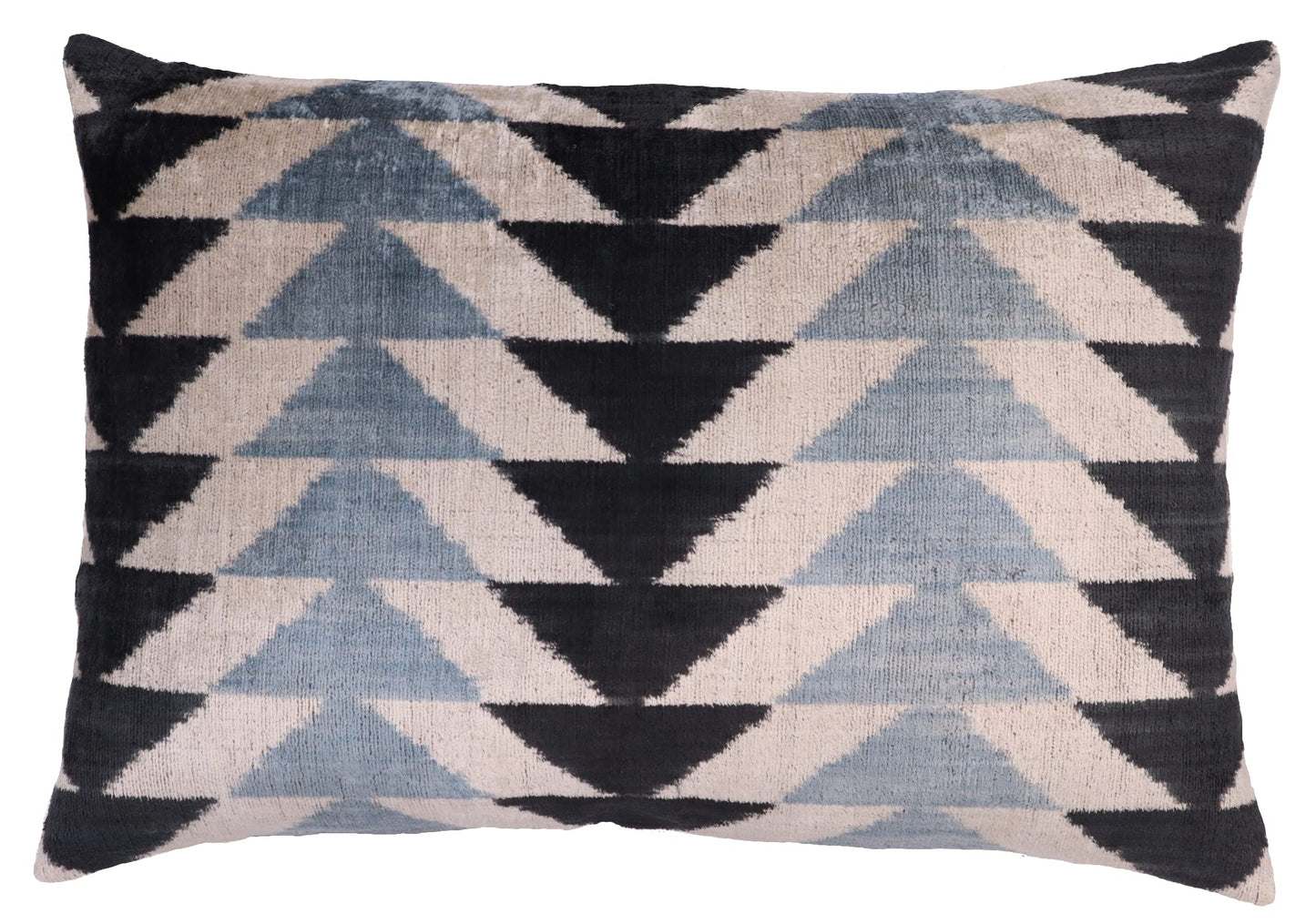 CANVELLO Handmade Luxury Velvet Throw Pillow with Down Feather Insert, 16"x24", Geometric Triangle Pattern in Black, Gray, and Ivory, Decorative Cushion for Living Room, Bedroom, and Home Décor