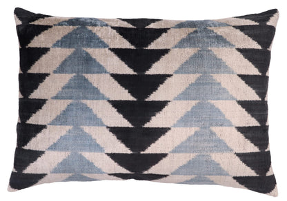 CANVELLO Handmade Luxury Velvet Throw Pillow with Down Feather Insert, 16"x24", Geometric Triangle Pattern in Black, Gray, and Ivory, Decorative Cushion for Living Room, Bedroom, and Home Décor