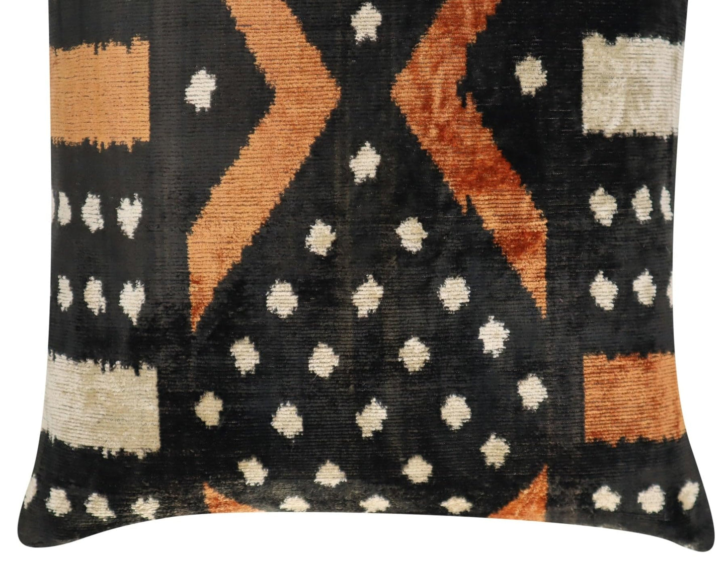 Canvello Handmade Velvet Throw Pillow – Luxury Geometric Black and Brown Decorative Cushion Cover, 16x16 Inch with Down Feather Insert – Bohemian Tribal Accent for Sofa, Couch, or Bed