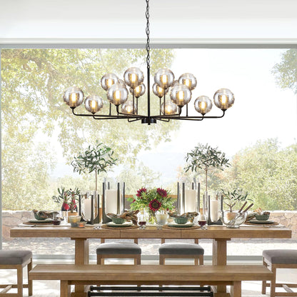 Large Chandeliers for High Ceilings 47.2IN Large Dining Room Chandelier with Smoky Gray Glass Globe Modern Black Chandeliers for Dining Room Large Chandelier Light Fixture for Entryway Living Room