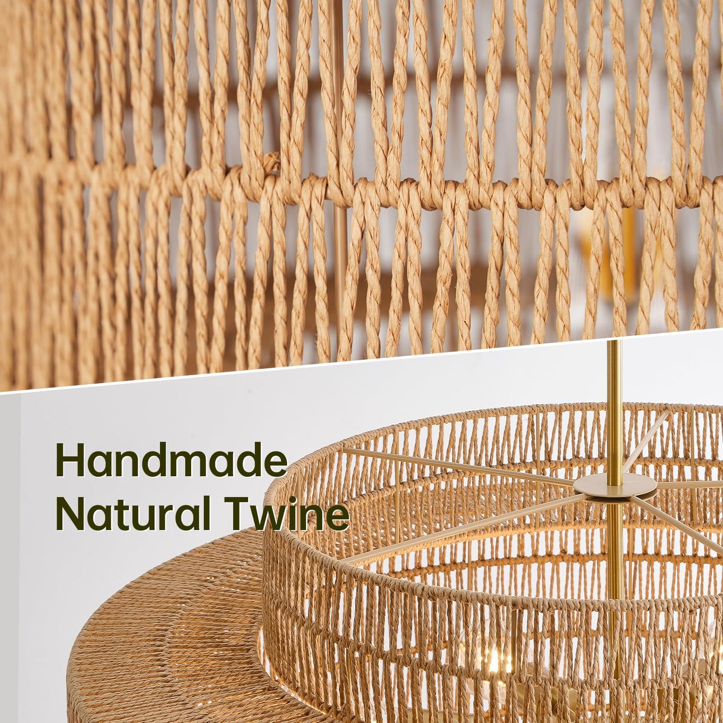InterMaka 30” Boho Rattan Chandelier Light Fixture, 8-Light Large Hand Woven Pendant Light Fixture Farmhouse Rustic Chandeliers for Dining Room, Kitchen, Bedroom, Living Room, Hallway, Foyer