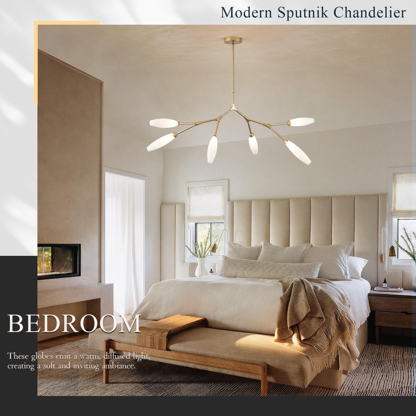 Sparklelf Modern 6-Light Chandelier Elegance Sputnik Chandeliers for Dining Room L50’’ Large Glass Chandelier Adjustable Branch Pendant Light Fixture for Living Room Kitchen Bedroom