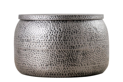 Albany Living Modern Round Aluminum Hammered Embossed Texturing, Metal Drum Coffee Table with Removable Lid for Storage,Fully Assembled, for the Living Room and Bedroom, Gray
