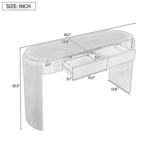 55" Wood Curved Console Table with Drawers