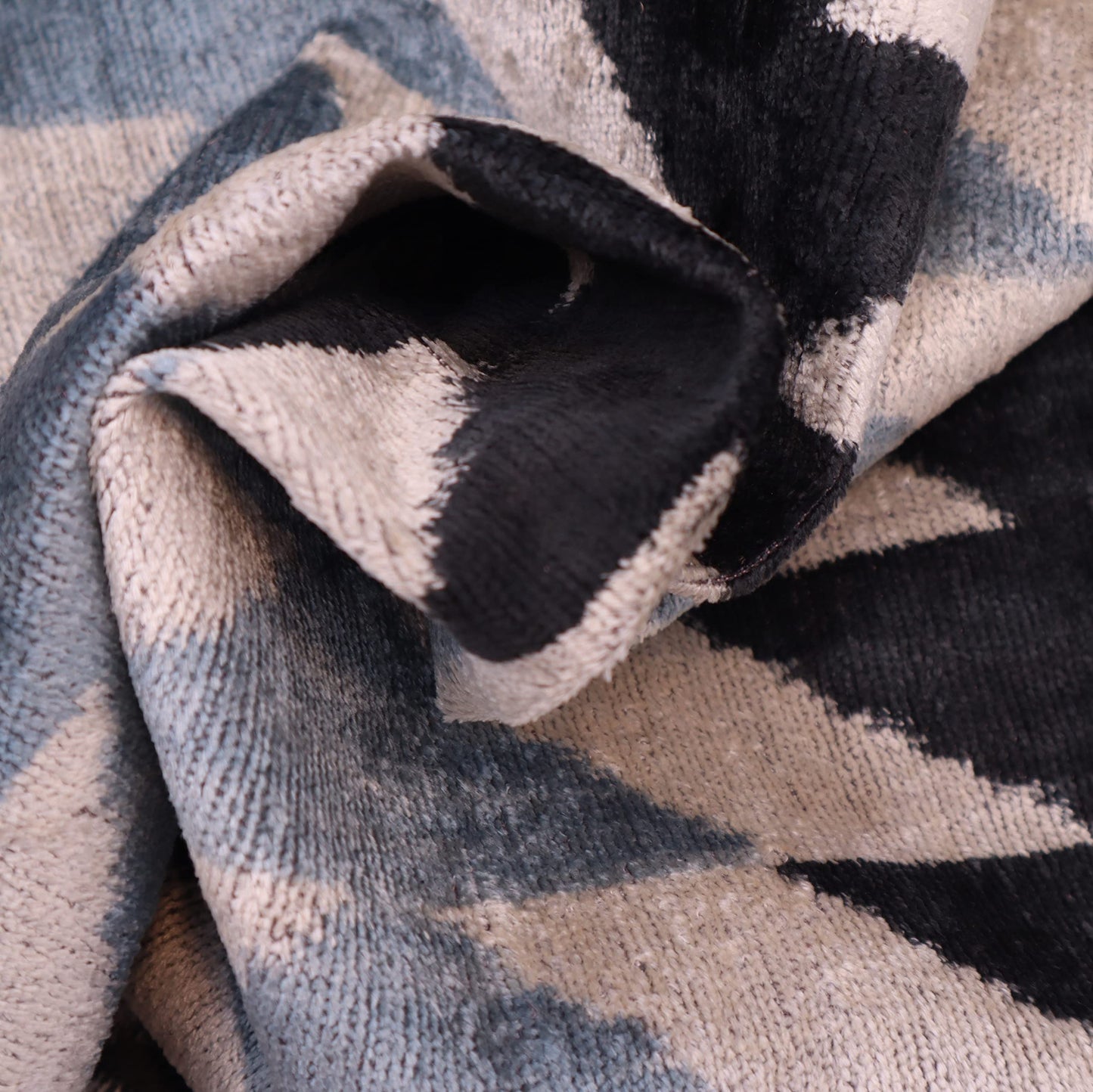 CANVELLO Handmade Luxury Velvet Throw Pillow with Down Feather Insert, 16"x24", Geometric Triangle Pattern in Black, Gray, and Ivory, Decorative Cushion for Living Room, Bedroom, and Home Décor