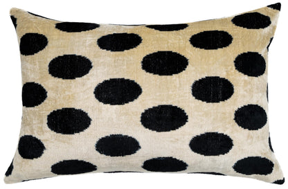 CANVELLO Handmade Velvet Throw Pillow, Down Feather Insert, 16x24 inches, Decorative Black and White Polka Dot Pattern Pillow for Couch & Home Decor