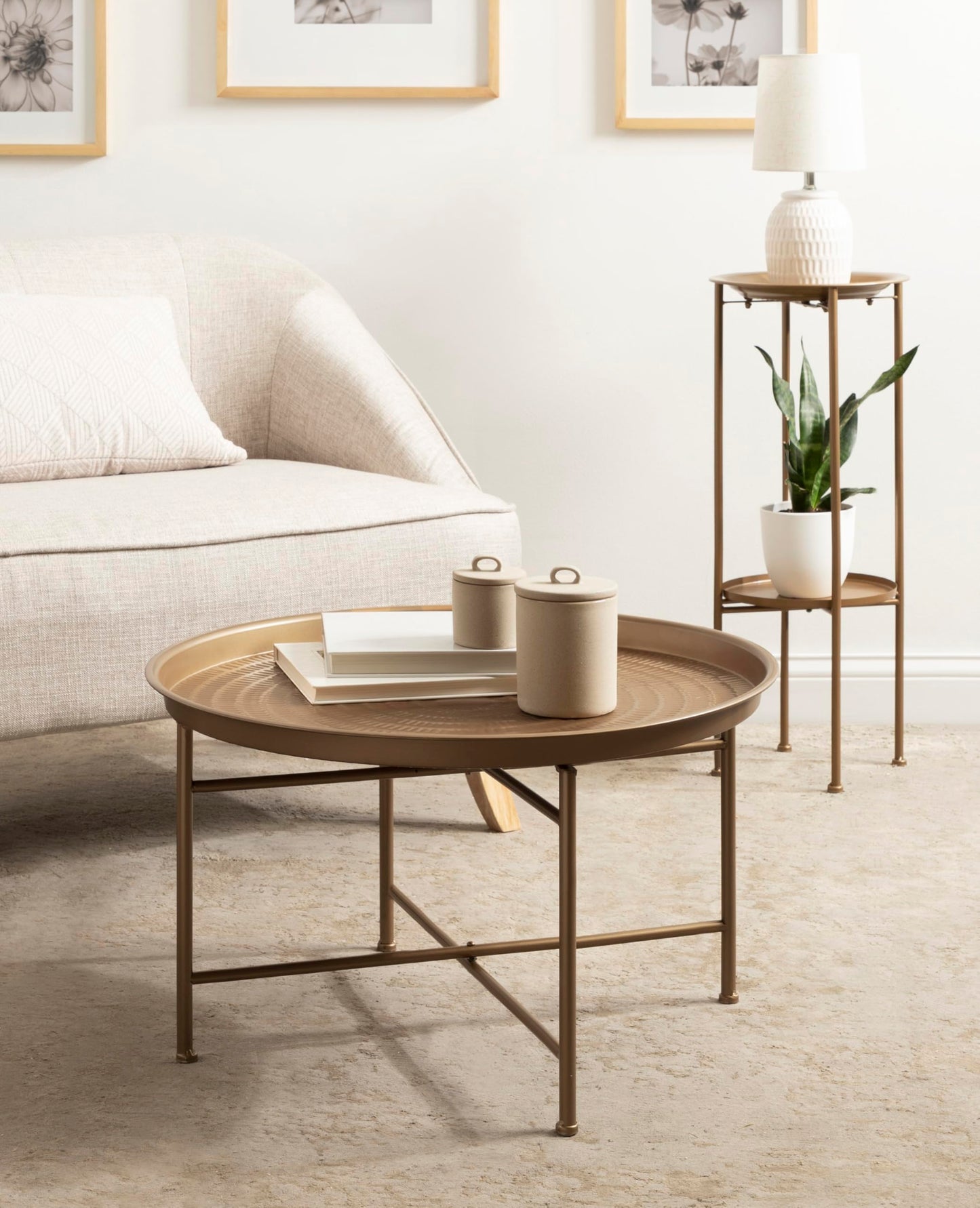 Kate and Laurel Mahdavi Boho-Chic Hammered Metal Tray Coffee Table, Dark Gold
