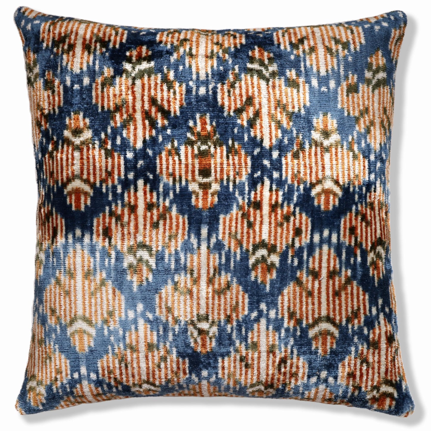 CANVELLO Blue Ikat Silk Velvet Pillow 20x20 | Handmade Designer Accent Cushion