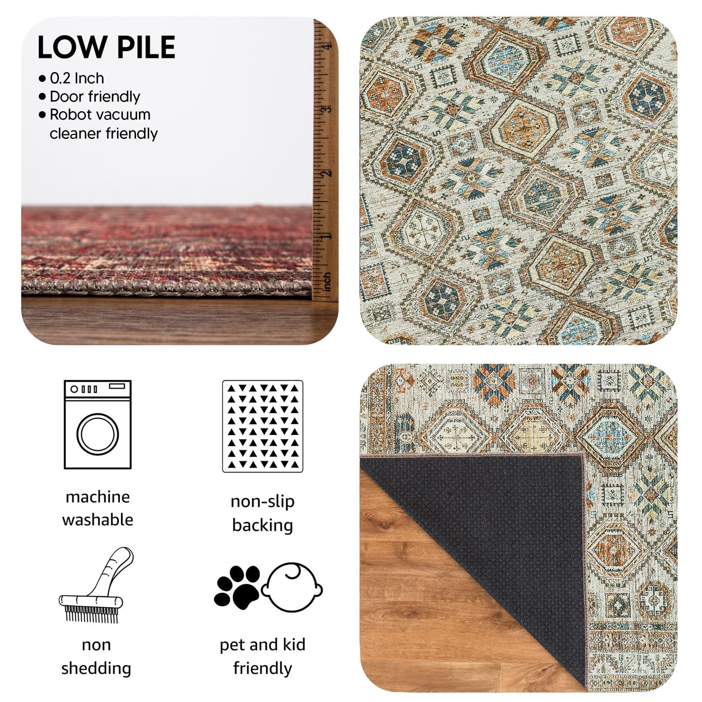 Keen Home Design 10x14 Rug - Machine Washable Area Rug with Non-Slip Backing, Ideal for Living Room, Dining Room, Bedroom - Vintage, Easy Clean, Durable, Low Pile Rug - (9'7" x 14')