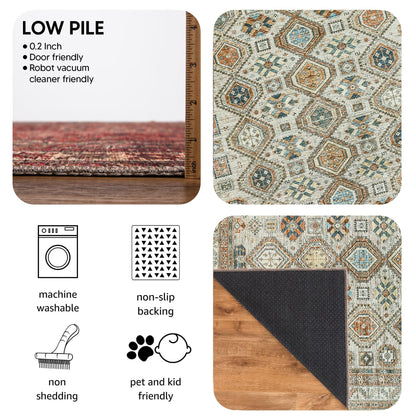 Keen Home Design 10x14 Rug - Machine Washable Area Rug with Non-Slip Backing, Ideal for Living Room, Dining Room, Bedroom - Vintage, Easy Clean, Durable, Low Pile Rug - (9'7" x 14')