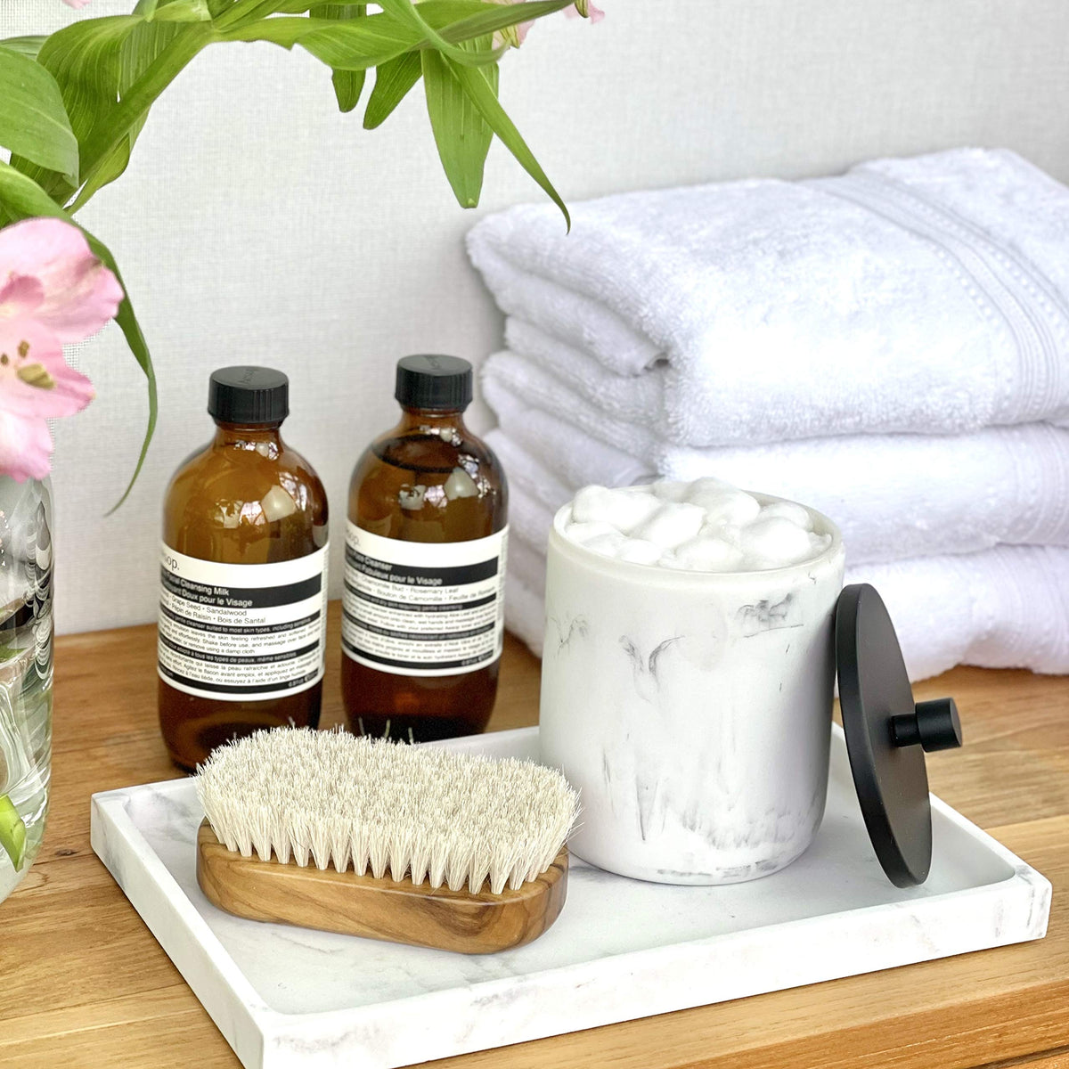White & Matte Black Bathroom Accessory Set