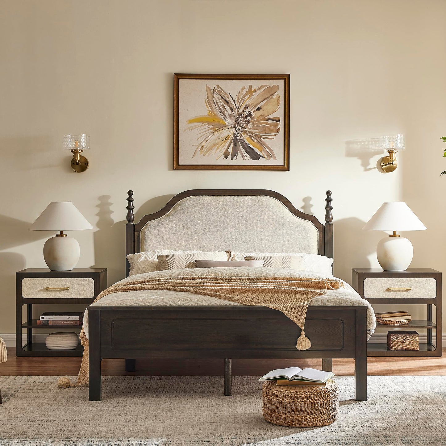24" Wood Nightstand with Linen Drawer Front