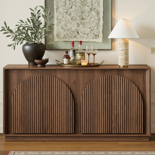 65-1/2" Walnut Credenza with Reeded Front Detail