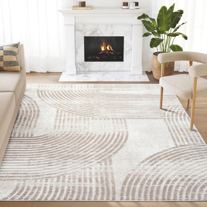 Abani Cream Area Rug for Living Room, Bedroom -Mid-Century Modern- 9' x 12' -Durable & Easy to Clean