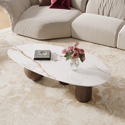 54" Coffee Table with Faux-Marble Top & Faux-Wood Metal Legs