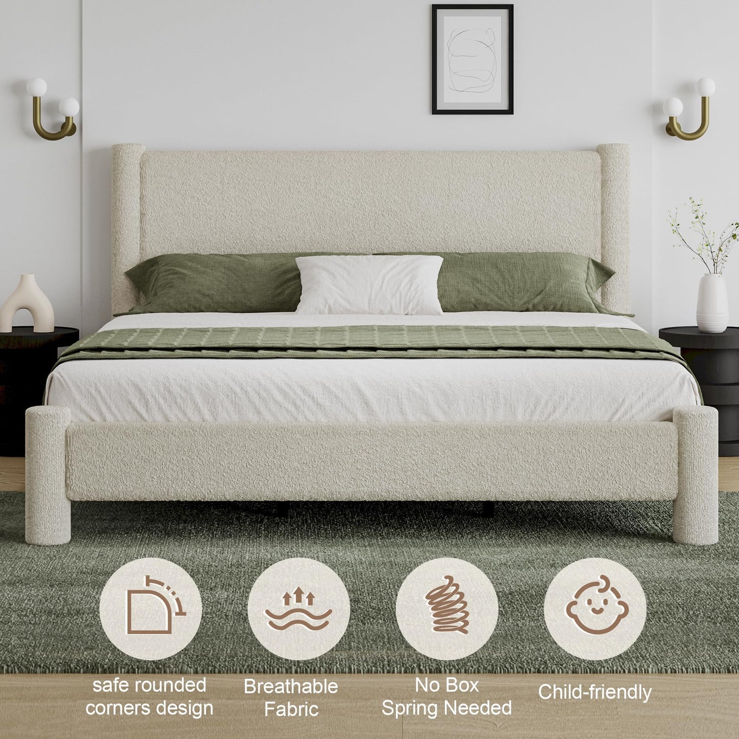 Boucle Upholstered Bed Frame, King
