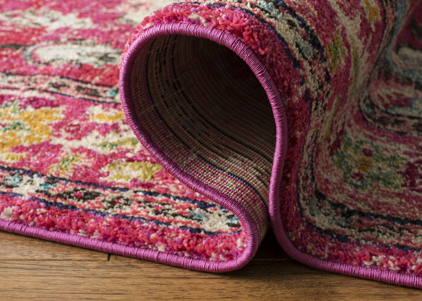 SAFAVIEH Monaco Collection Area Rug - 10' x 14', Pink & Multi, Non-Shedding & Easy to Clean, Distressed Medallion Design, Ideal for Living Room, Bedroom, Dining Space (MNC243D)