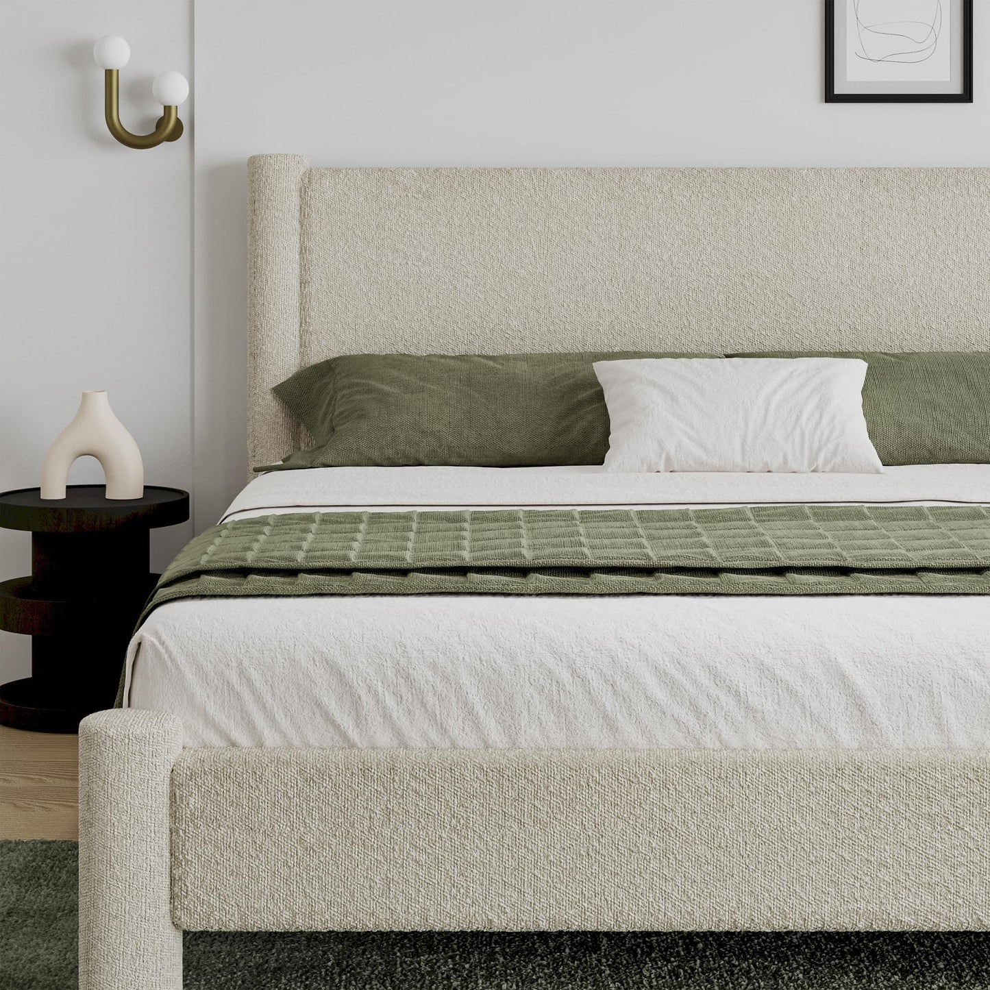 Boucle Upholstered Bed Frame, King