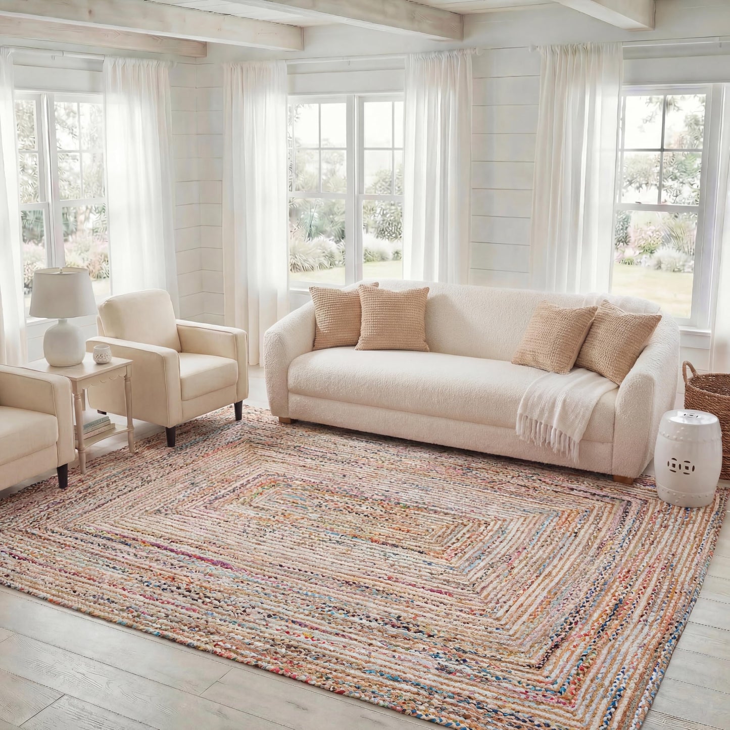 SAFAVIEH Area Rug 8x10 - Cape Cod Collection - Large - Beige & Multi, Handmade Jute & Cotton, Woven Braided Design (CAP202B)