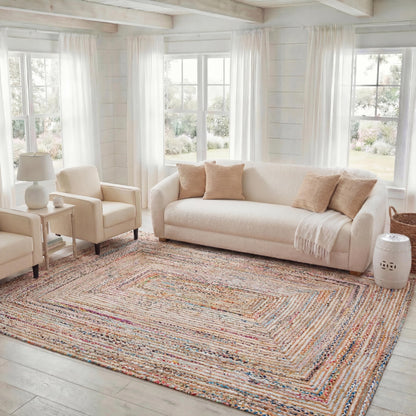 SAFAVIEH Area Rug 8x10 - Cape Cod Collection - Large - Beige & Multi, Handmade Jute & Cotton, Woven Braided Design (CAP202B)
