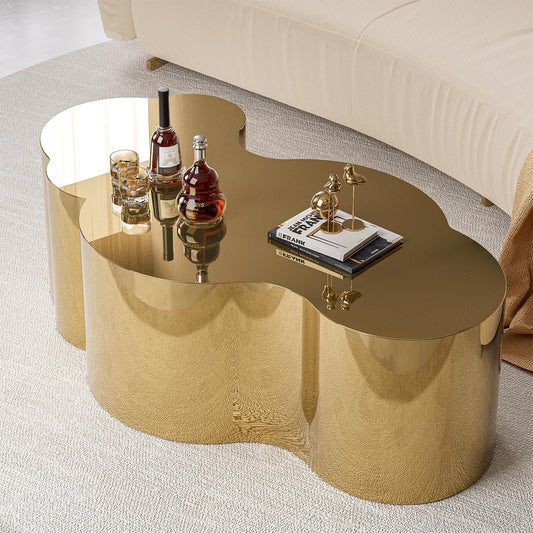 IKIFLY Modern Gold Stainless Coffee Table, Large Cloud Fashion Design Accent Table for Living Room Bedroom