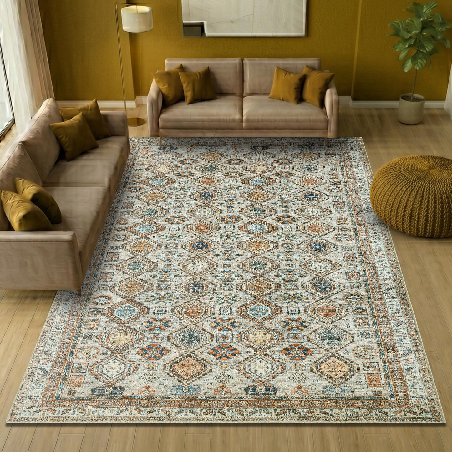 Keen Home Design 10x14 Rug - Machine Washable Area Rug with Non-Slip Backing, Ideal for Living Room, Dining Room, Bedroom - Vintage, Easy Clean, Durable, Low Pile Rug - (9'7" x 14')