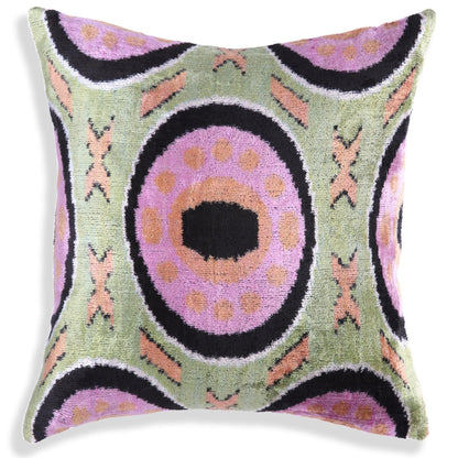 CANVELLO Green Lilac Black Geometric Silk Velvet Pillow – 16x16 Handmade