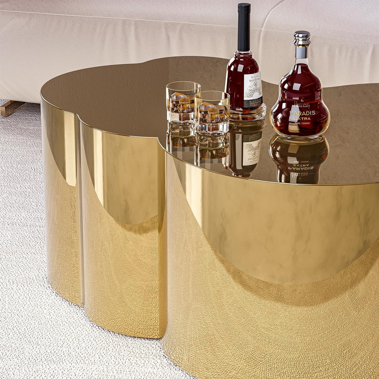 IKIFLY Modern Gold Stainless Coffee Table, Large Cloud Fashion Design Accent Table for Living Room Bedroom