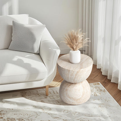 Round Natural Travertine Accent Table