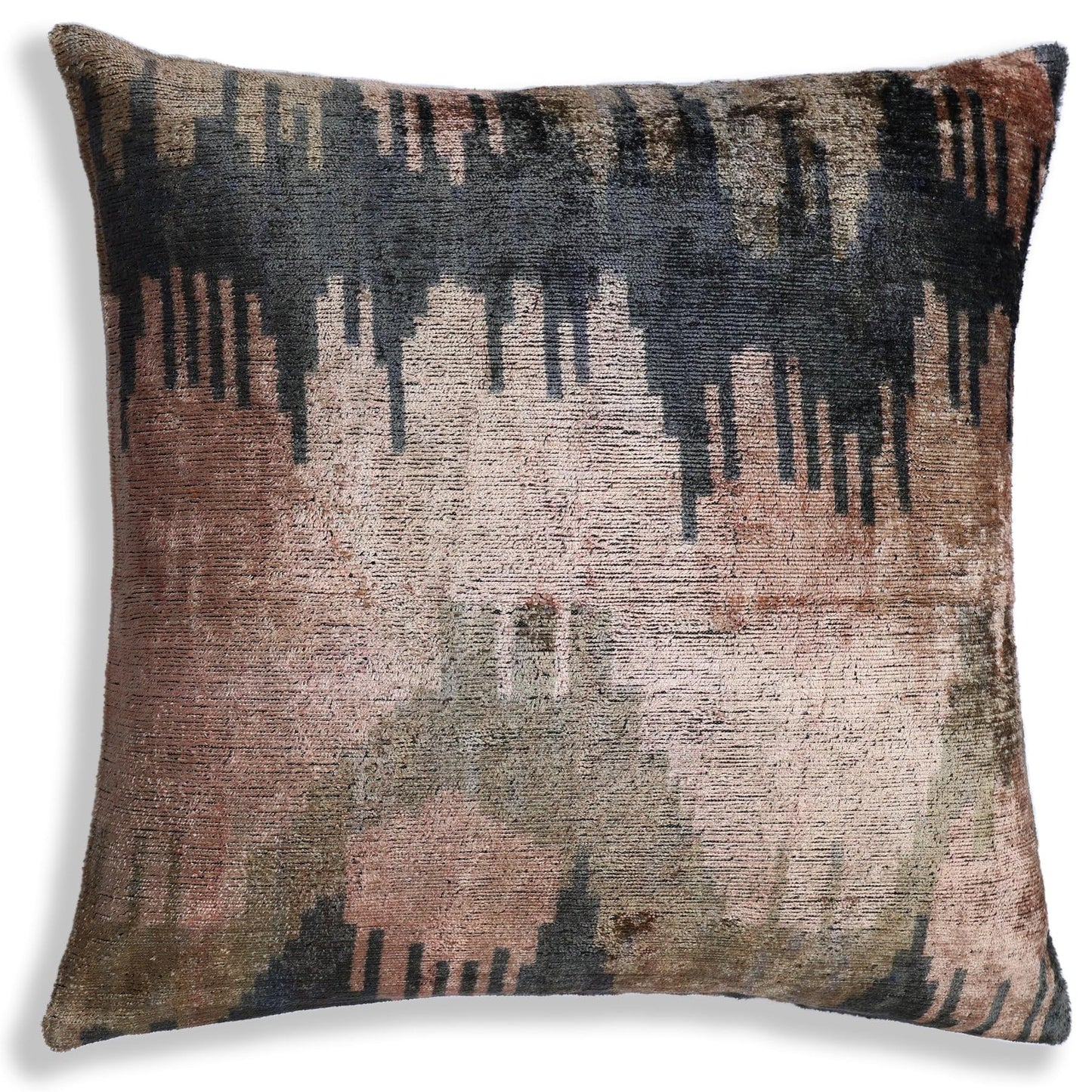 CANVELLO The Abstract Landscape Painterly Silk Velvet Pillow - Dusty Rose & Charcoal 20x20