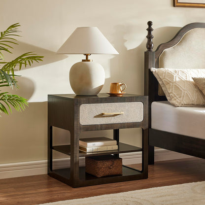 24" Wood Nightstand with Linen Drawer Front