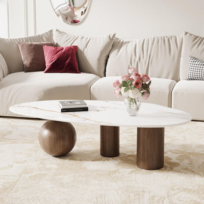 54" Coffee Table with Faux-Marble Top & Faux-Wood Metal Legs