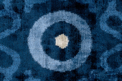 Handmade Velvet Throw Pillow, 16x24 Inches, Premium Down Feather Insert, Geometric Blue Medallion Design, Eco-Friendly Vegetable Dyed, Luxurious Soft Cushion for Modern and Bohemian Home Decor