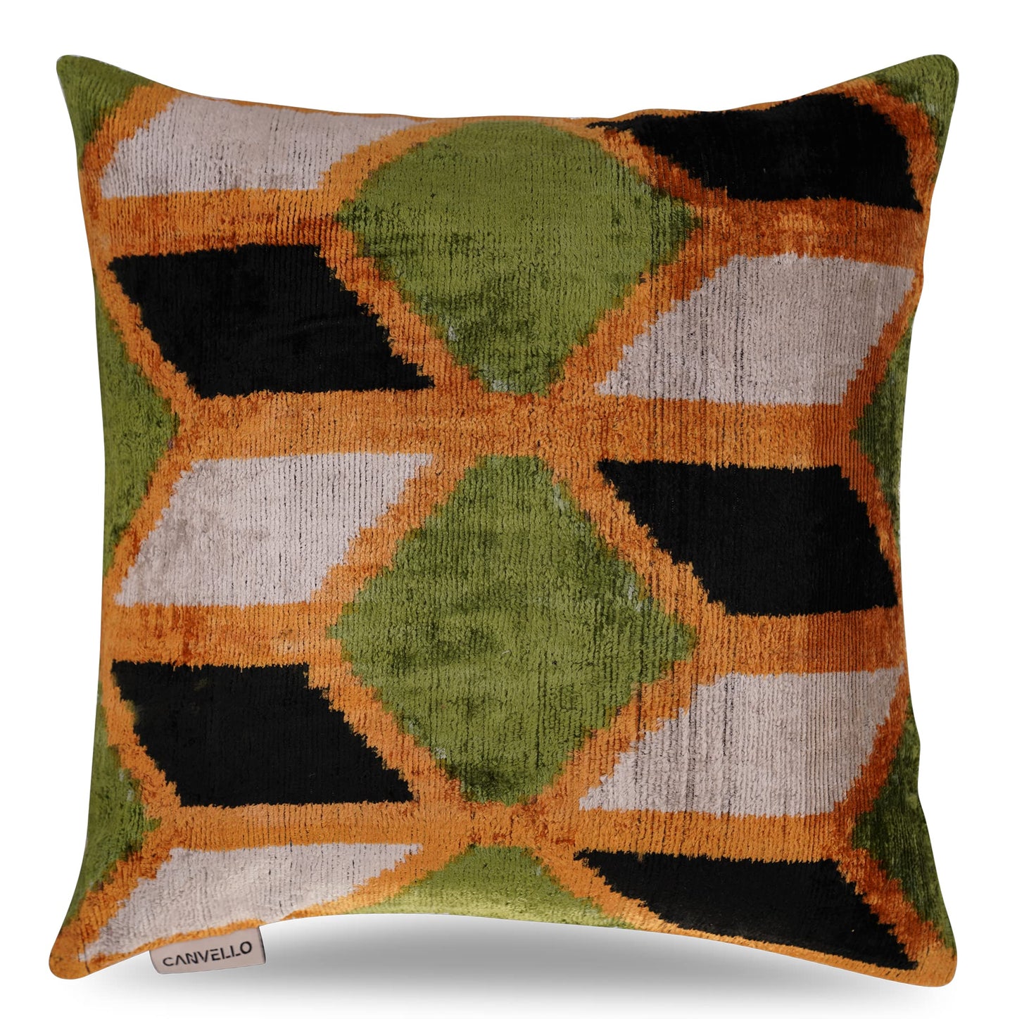 CANVELLO-Exquisite Down Pillow/Throw Cushion: Feather Pillows Elegance & Art | Iconic Throw Pillows with Ikat Design | Soft Velvet Silk (16"x16")