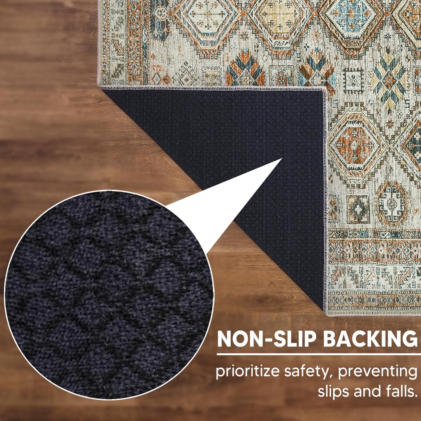 Keen Home Design 10x14 Rug - Machine Washable Area Rug with Non-Slip Backing, Ideal for Living Room, Dining Room, Bedroom - Vintage, Easy Clean, Durable, Low Pile Rug - (9'7" x 14')