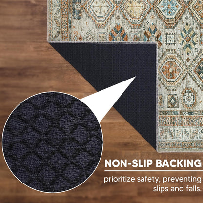Keen Home Design 10x14 Rug - Machine Washable Area Rug with Non-Slip Backing, Ideal for Living Room, Dining Room, Bedroom - Vintage, Easy Clean, Durable, Low Pile Rug - (9'7" x 14')