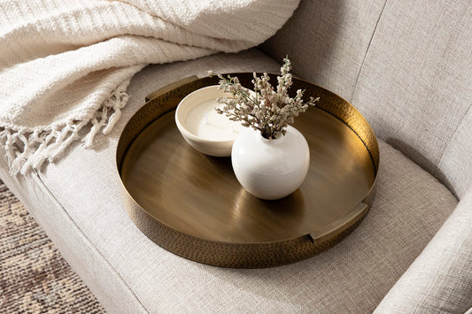Round Hammered Metal Decorative Tray