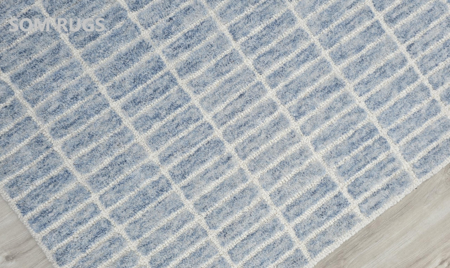 SOM RUGS 100% Authentic Capitola Tufted Handmade Woolen Area Rug Bedroom Decor Office Rug (Blue, 10 x 14 Feet)