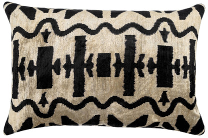 CANVELLO Handmade Velvet Throw Pillow with Down Feather Insert - 16x24 Inches, Black and White Abstract Pattern, Luxury Decorative Cushion