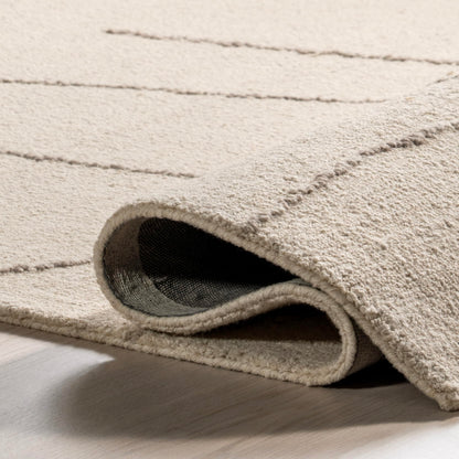 Rugs USA Mulholland Cream, 6' x 9', Geometric, Handmade, Wool, Soft and Cozy, High Traffic, Stain Resistant, Easy Clean, Durable Area Rug for Bedroom, Living Room, Dining, Den, Foyer, Entryway