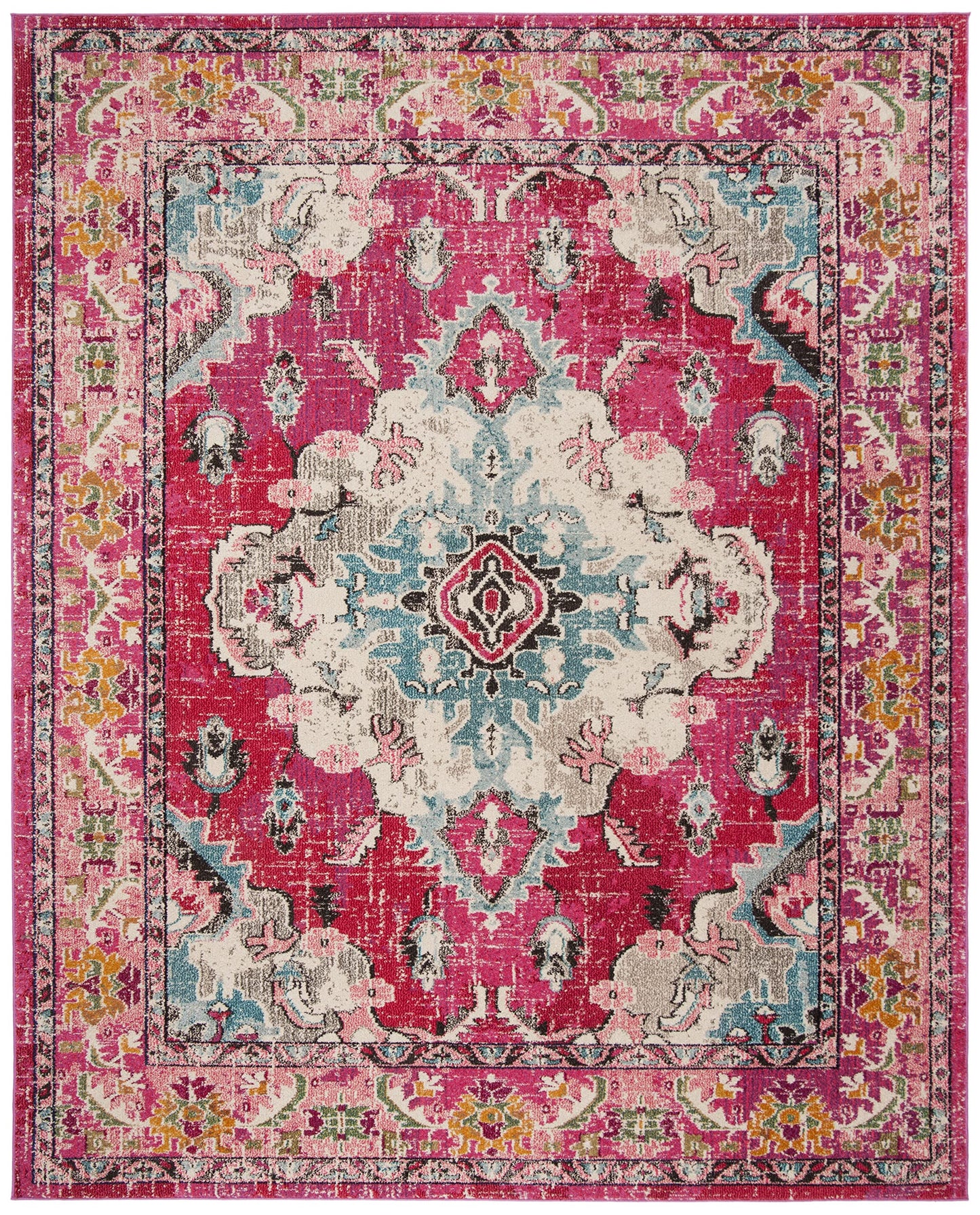 SAFAVIEH Monaco Collection Area Rug - 10' x 14', Pink & Multi, Non-Shedding & Easy to Clean, Distressed Medallion Design, Ideal for Living Room, Bedroom, Dining Space (MNC243D)