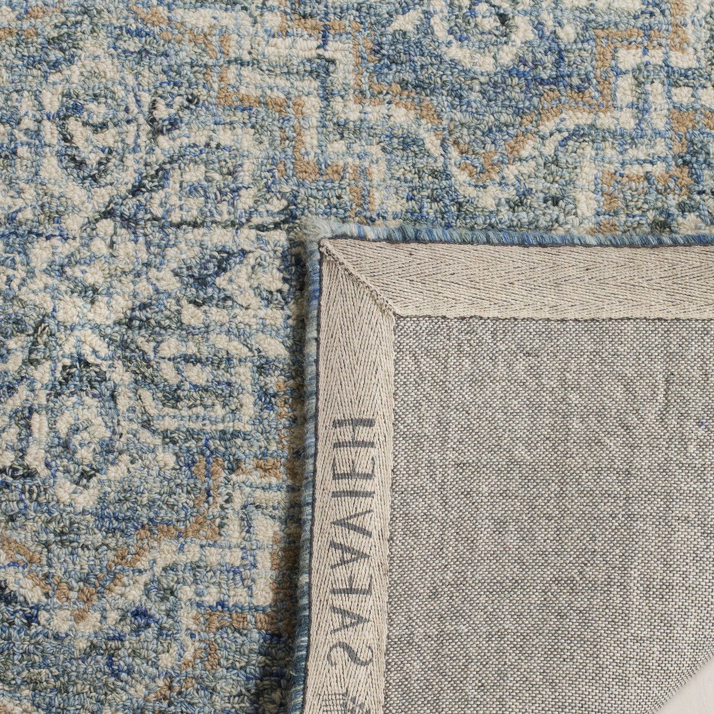 SAFAVIEH Abstract Collection Area Rug - 10' x 14', Blue & Grey, Handmade Wool, Ideal for High Traffic Areas in Living Room, Bedroom (ABT201A)
