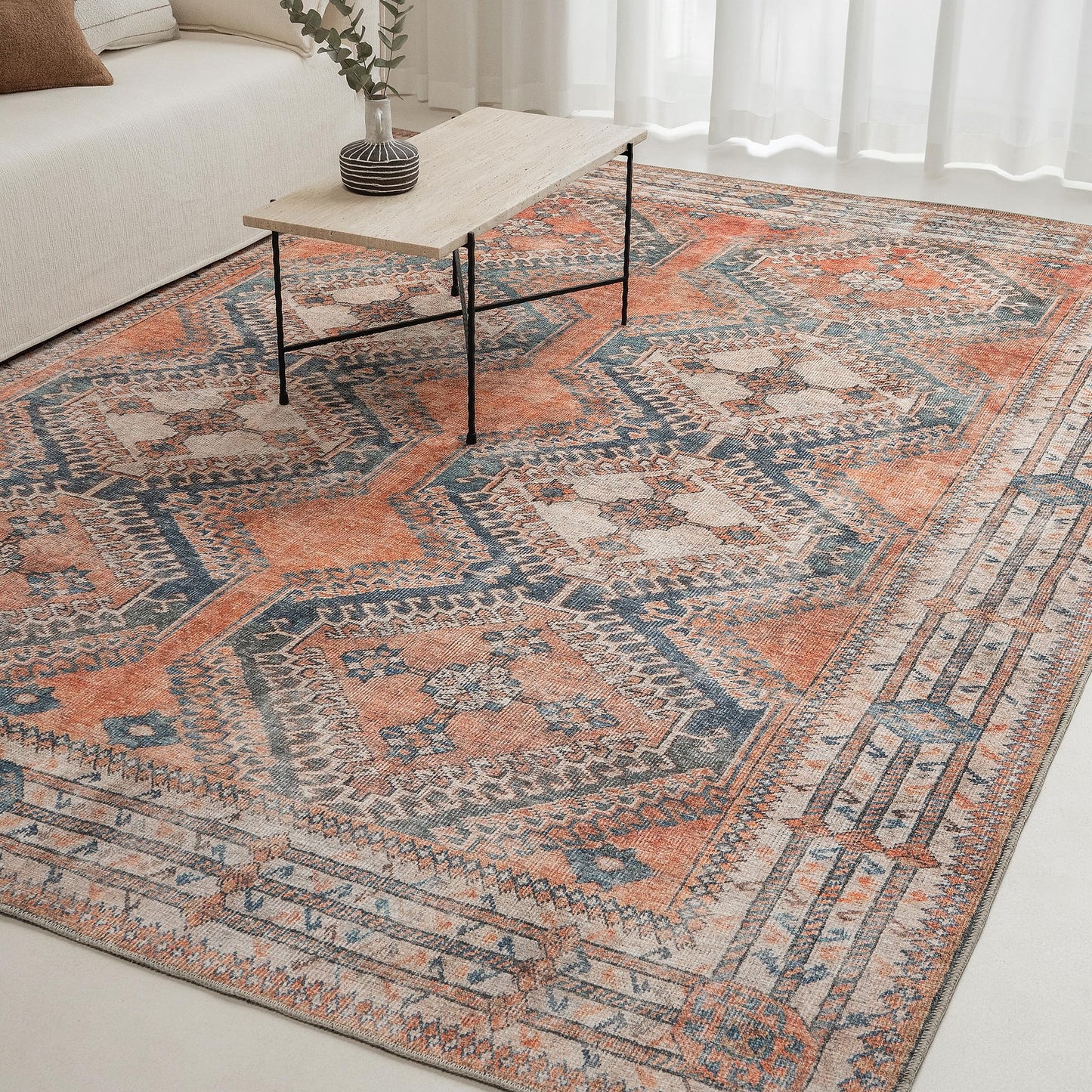 KNOTTING MATTERS Knot Tangelo 10’ x 10’ Square Area Rug – Tangelo Orange & Clay Heritage Flatweave, Low-Pile – Easy Clean Area Rug – Perfect for Living Room, Dining Room, Bedroom – Pet & Kid Friendly