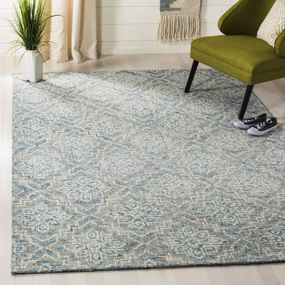SAFAVIEH Abstract Collection Area Rug - 10' x 14', Blue & Grey, Handmade Wool, Ideal for High Traffic Areas in Living Room, Bedroom (ABT201A)