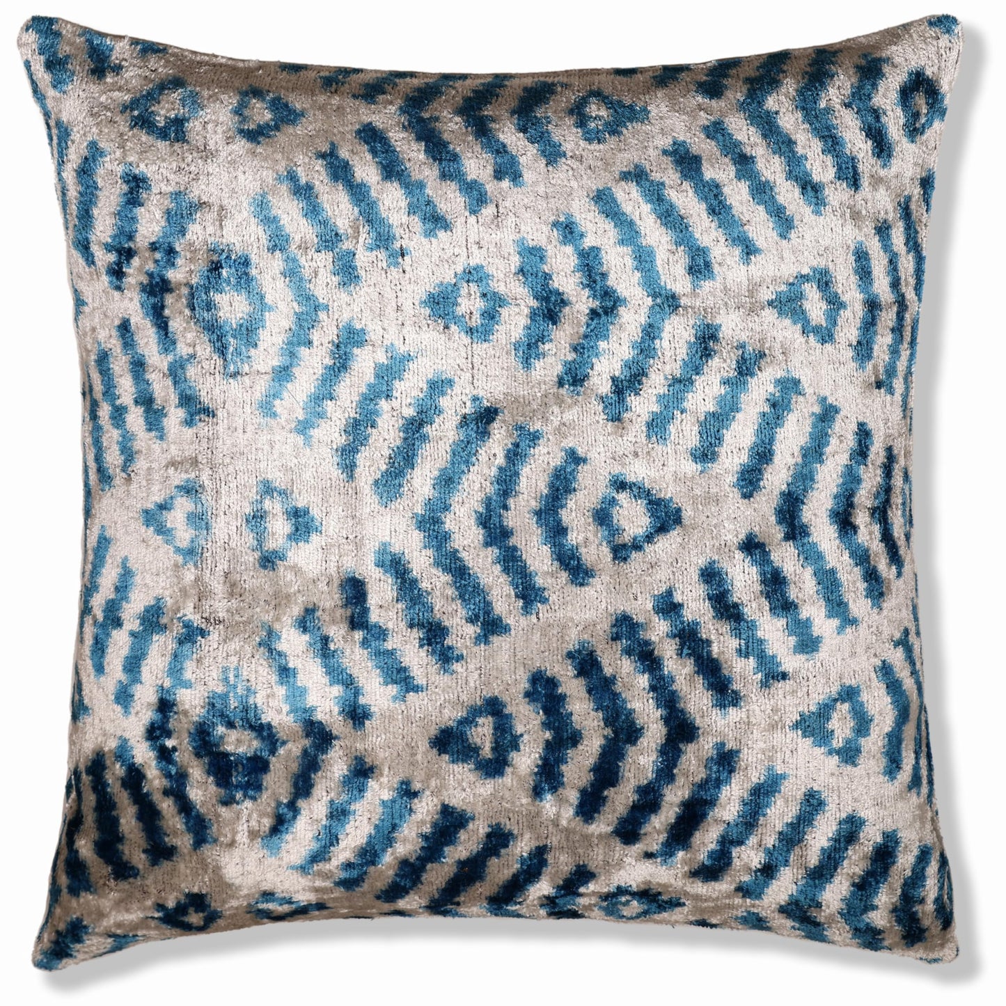 CANVELLO Handmade Blue Ikat Silk Velvet Pillow 20x20 | Designer Accent Cushion